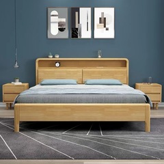 Modern Minimalist Nordic Solid Wood Bed 1.5m 1.8m Double Master Bed with High-Box Storage and Soft Headboard Storage
