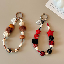 红色星星手机链串珠毛球高级感ins挂链手腕绳小众链条挂件钥匙扣