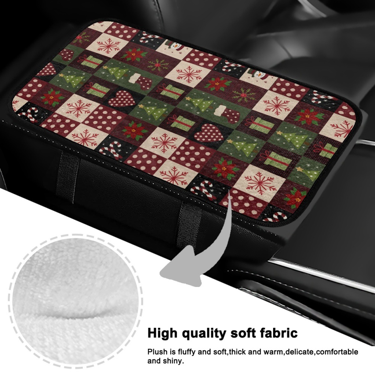 2026 Foreign Trade Amazon Christmas Flannel Car Armrest Box Mat Non-Slip Car Protective Mat, Minimum Order One Piece