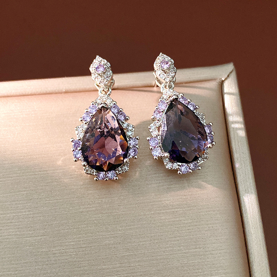 Agujas de plata zircon gotas de agua aretes de anillo de corte estilo delicado aretes ligero lujoso conjunto de joyas de alta calidad