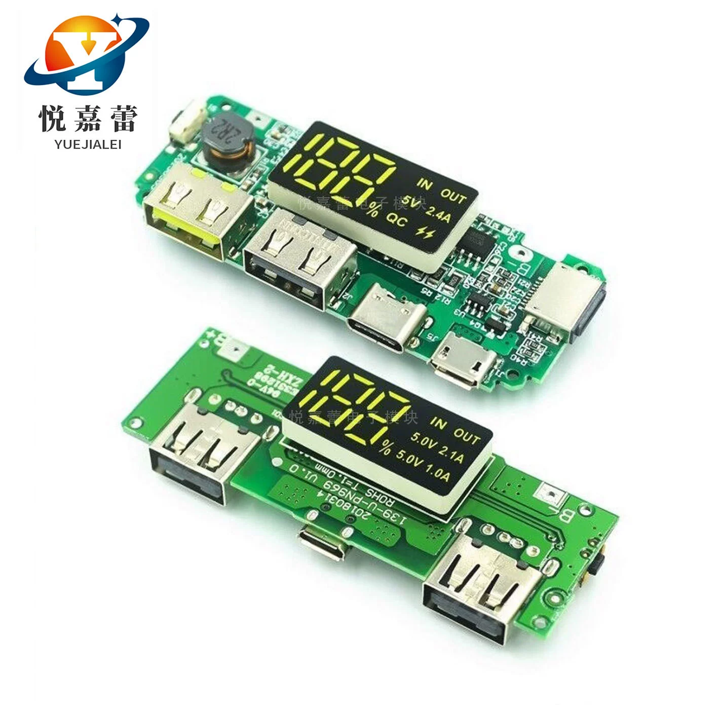Модуль зарядки с цифровым дисплеем литиевой батареи 18650 5V2.4A 2A 1A двойной выход USB с модулем повышения заряда дисплея