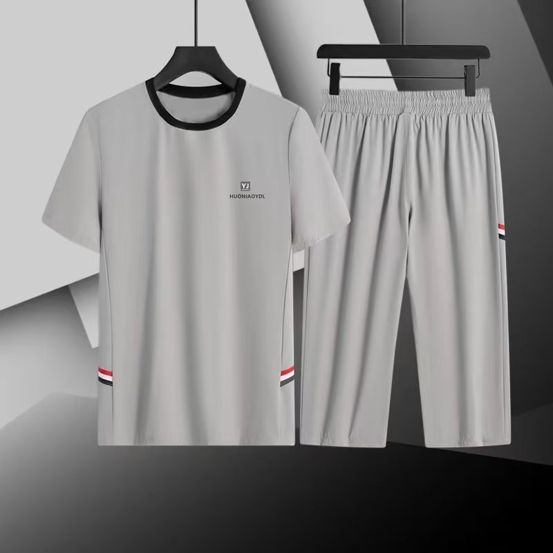 Traje deportivo versátil de secado rápido Ice del fabricante original, traje deportivo informal para hombre, holgado, talla grande, transpirable, de manga corta para verano