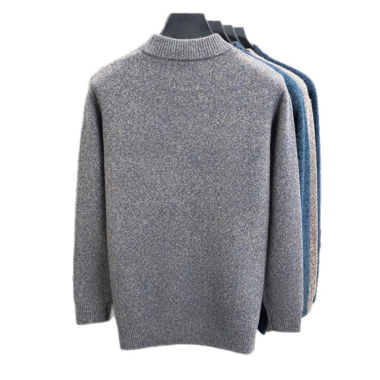 Jacquard básico nuevo color sólido de lana de oveja hombre medio cuello bajo camiseta de punto casual suéter de lana de alto nivel