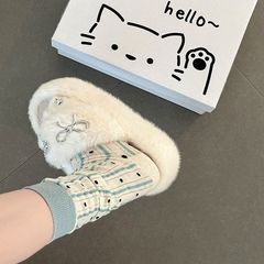 韩版高级感蝴蝶结毛毛鞋女2025秋冬新款外穿防滑增高厚底棉拖鞋潮