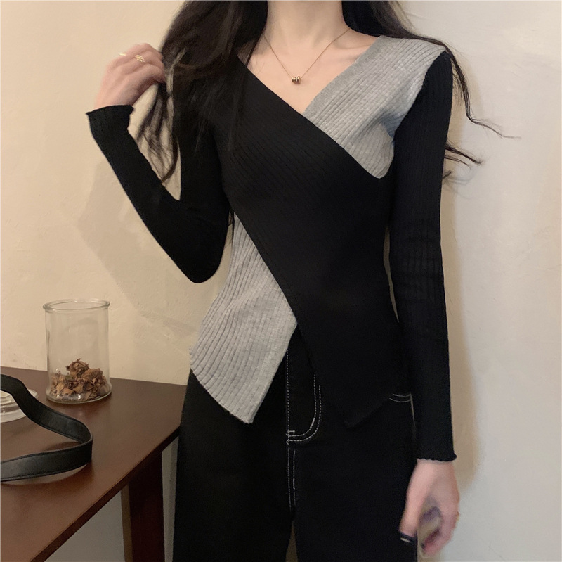 Aria Basics Women's Slim Fit V-neck Knit Pullover European Style_voghion.com