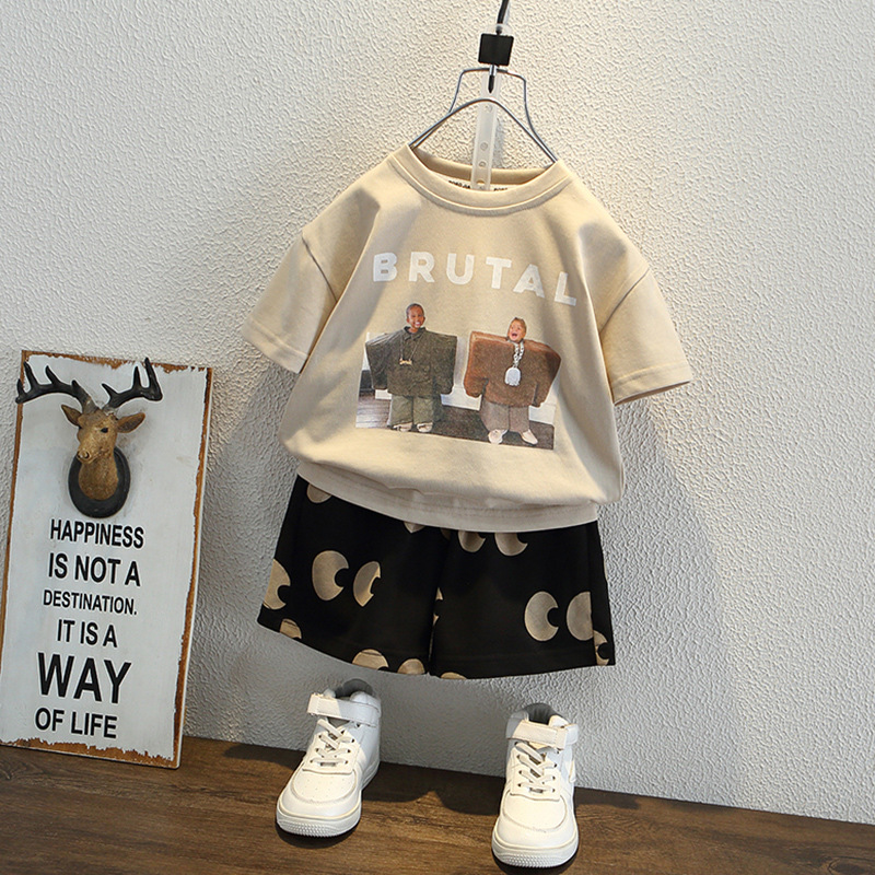 7931 Traje de manga corta para niños 2025 Nuevos productos de verano Niños y niñas Impresión de manga corta T Traje casual de dos piezas de moda para bebés