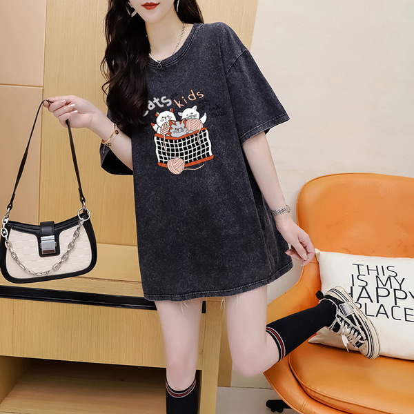 Black summer fashionable trend retro T-shirt for men and women