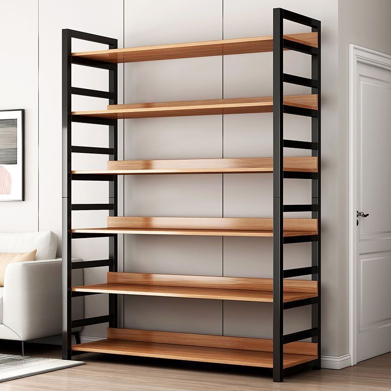 Iron Bookshelf Storage Rack Floor-Standing Household Simple Storage Shelf Multi-Layer Steel Wood Bookcase Living Room Display Storage Rack