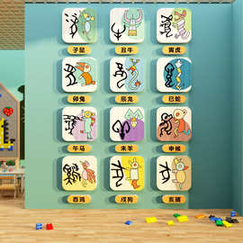 十二生肖贴纸甲骨文象形字幼儿园墙面装饰创意画环创主题成品文化