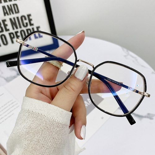 M2203 Polygonal Small Frame Shiny Frame Girls Without Makeup Internet Celebrity Flat Mirrors No Degree Can Be Matched With Myopia Glasses