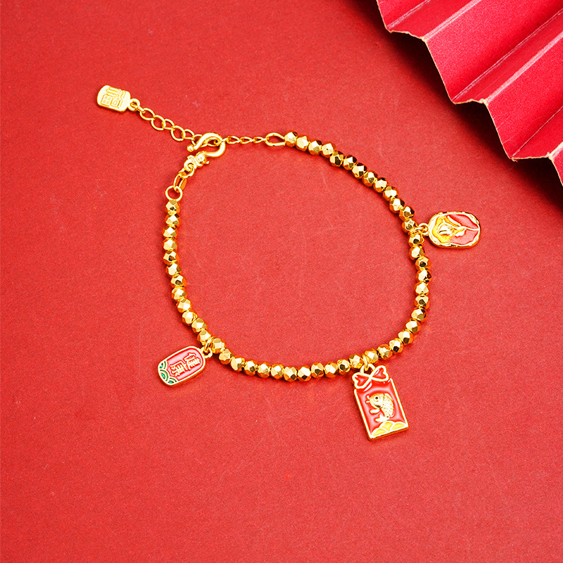 Nuevos productos de pulsera de oro de Gufa Sha estilo palacio esmalte goteo de aceite de marca Fu pulsera de diseño de moda nacional no se desvanecerá joyas