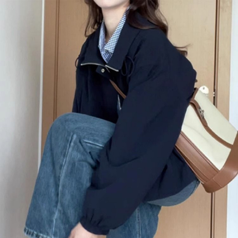 Shanli Dadi 春と秋の小作業着ショートジャケット女性の韓国スタイルの新しいジャケット女性のショートジャケットシンプル|undefined