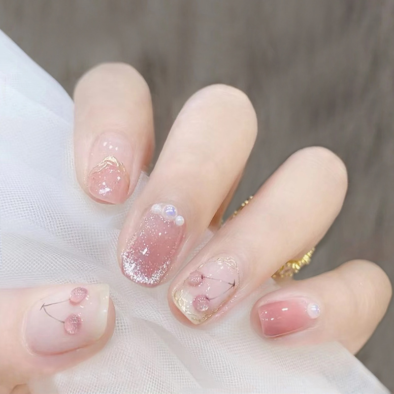 X187 fake nail patch removable wear nail cat eye Pearl cherry handmade waterproof gradient short manicure for women X187 fake nail patch removable wear nail cat eye Pearl cherry handmade waterproof gradient short manicure for women