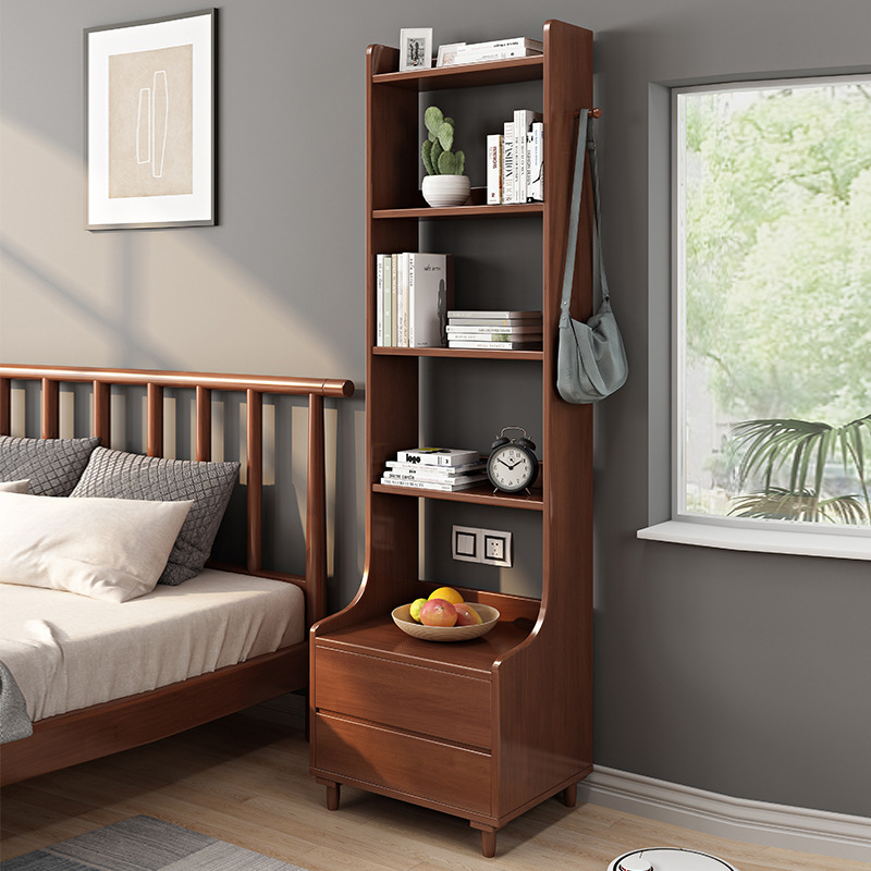 Bedside Storage Shelf, Nordic Solid Wood Bookshelf, Small Apartment Organizer, Simple Design for Home Use—Floor-Standing Storage Rack for Living Room & Bedroom