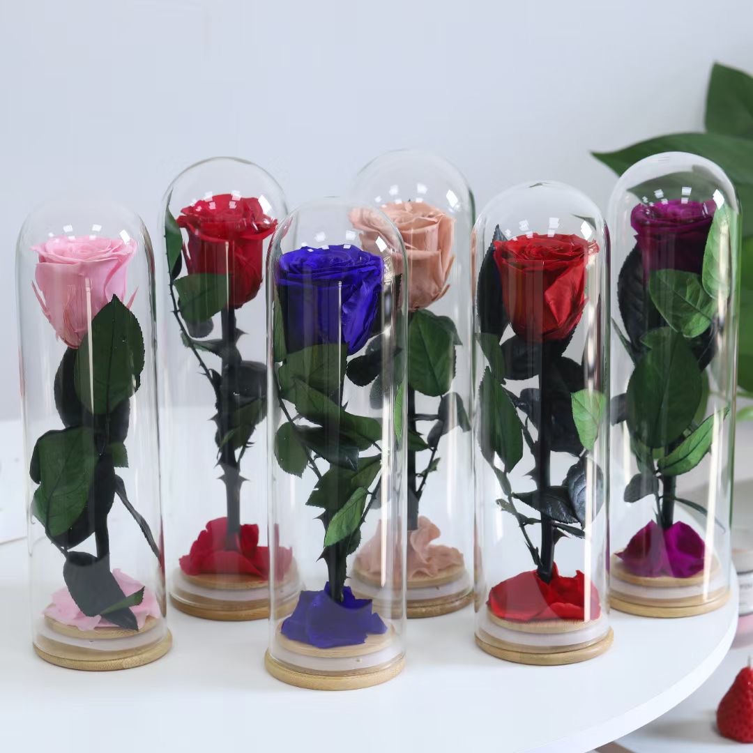 Mayorista rosa inmortalidad día de San Valentín cubierta de vidrio bambú fondo decoración del pequeño príncipe día de San Valentín una rama de rosa inmortalidad