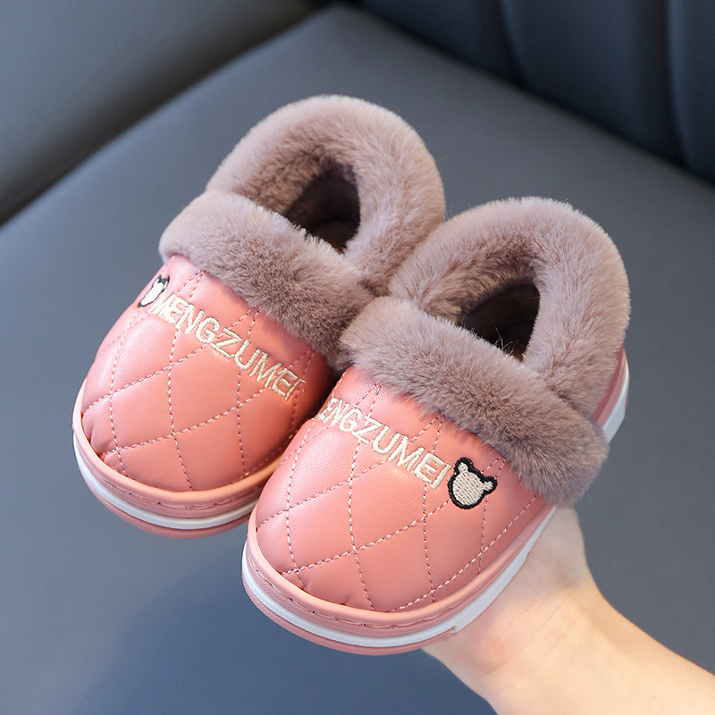 Children's Cotton Shoes Winter Warmth Women Men PU Leather Waterproof Fleece Thick Soft Sole Home Outdoor Large Medium Small Slip-on Shoes