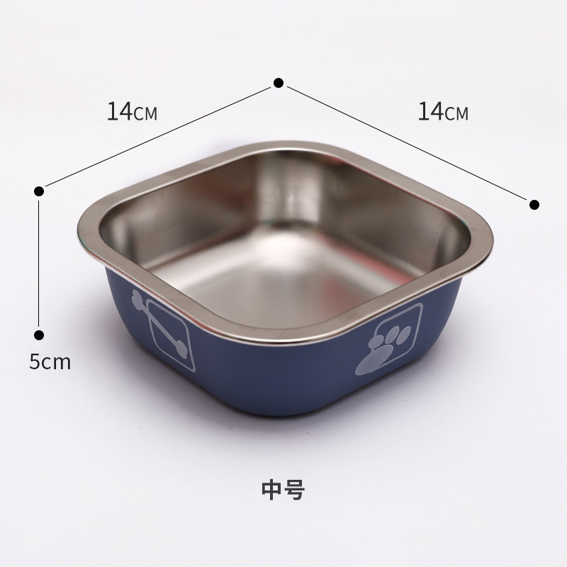 Cuadrado de acero inoxidable perro tazón anti-golpe perro Poon perro arroz tazón agua potable gato mascotas alimentos suministros
