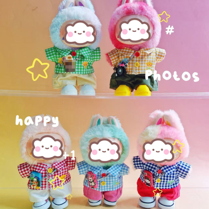 Only Clothes] 17cm Plush Doll Vinyl Doll Clothes Plaid Shirt Keychain Skirt Sitting Party Baby Clothes