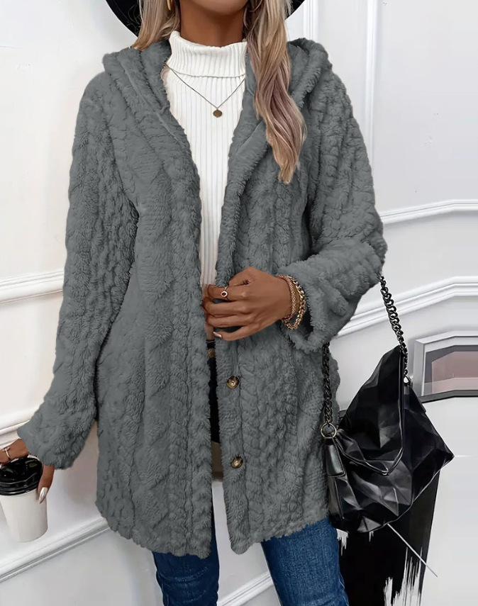 Women's Jacket Hooded Cardigan Button Long Sleeve Casual Winter_voghion.com