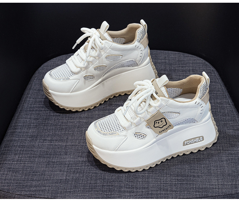 Platform White Sneakers 2025 New Style Height Increasing 8cm Small Foot Appearance Casual Versatile Color Block Mesh_vogvips.com