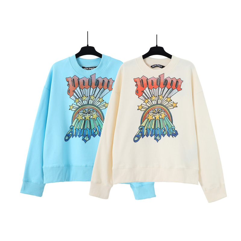 European and American fashion brand palm angels high quality cotton terry letter printed long sleeve round neck sweater for men and women