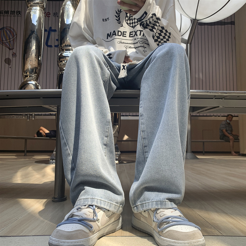 Pantalones vaqueros negros American oversize Street Pants High Street ins hombres de moda suelta recta drapeado Pantalones anchos