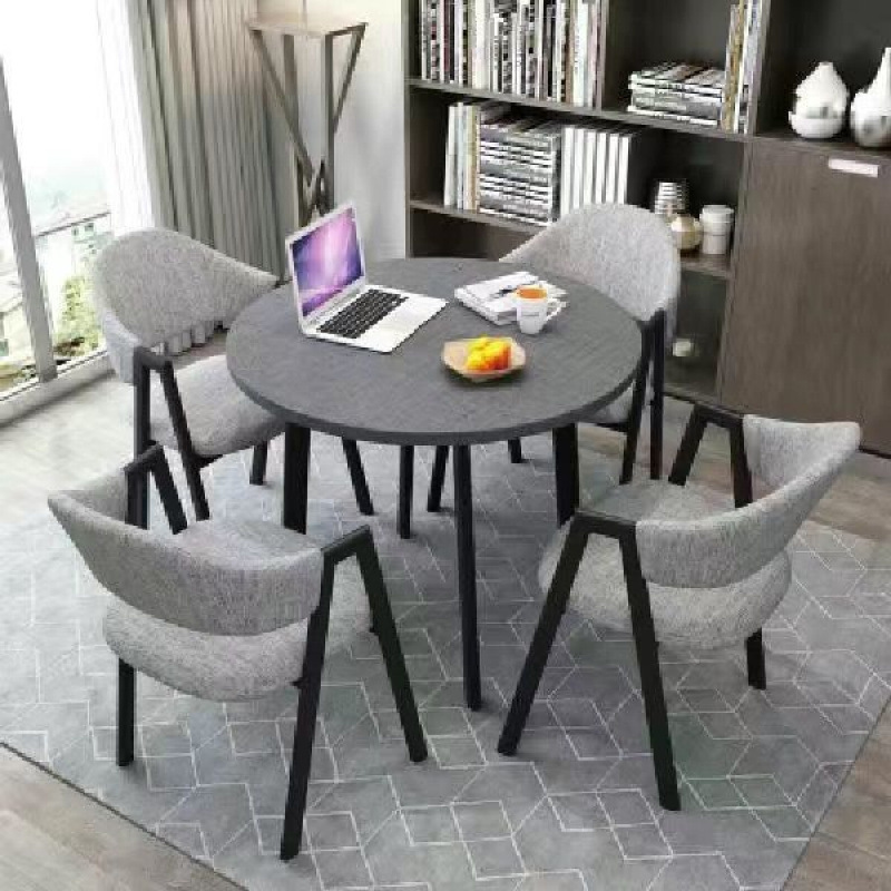 새로운 회색 원형 테이블 + 밝은 회색 천 의자