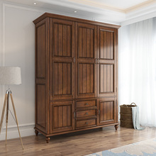 6WUI批发实木美式衣柜3门4门欧式大柜复古卧室家用顶柜对开门收纳