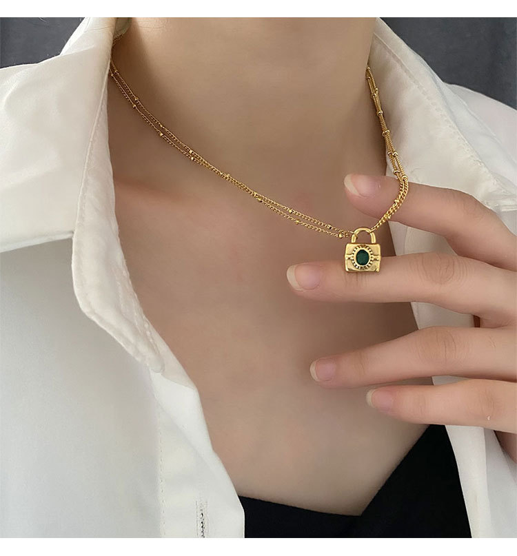 Fashion Lock Titanium Steel Inlay Zircon Layered Necklaces Colorza_colorza_5