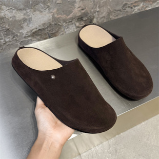 2025 New Half-Pack Men's Slip-On Casual Versatile Lazy Outdoor Slippers 65167 Brown-J