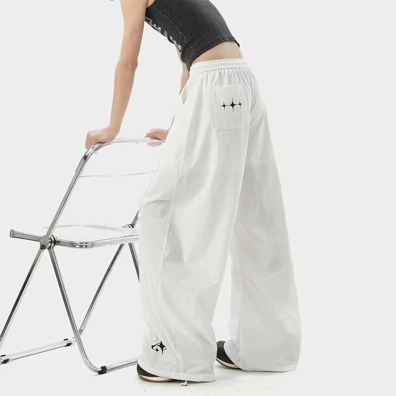 White Pleated Quick-Dry Parachute Cargo Pants for Men and Women, New Hip-Hop Street Dance Pants, Loose Wide-Leg Sports Pants White Pleated Quick-Dry Parachute Cargo Pants for Men and Women, New Hip-Hop Street Dance Pants, Loose Wide-Leg Sports Pants