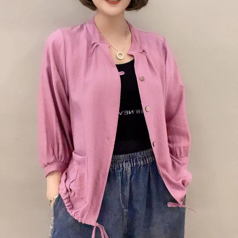 Cardigan jacket for women, cotton‑linen, western style, fitted sun‑protective layer, sizes S–4XL
