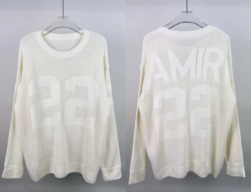 対外貿易卸売りAM1RIトレンドアルファベットロゴジャカード流蘇破壊破穴ゆるい風フード付き丸襟セーター|undefined