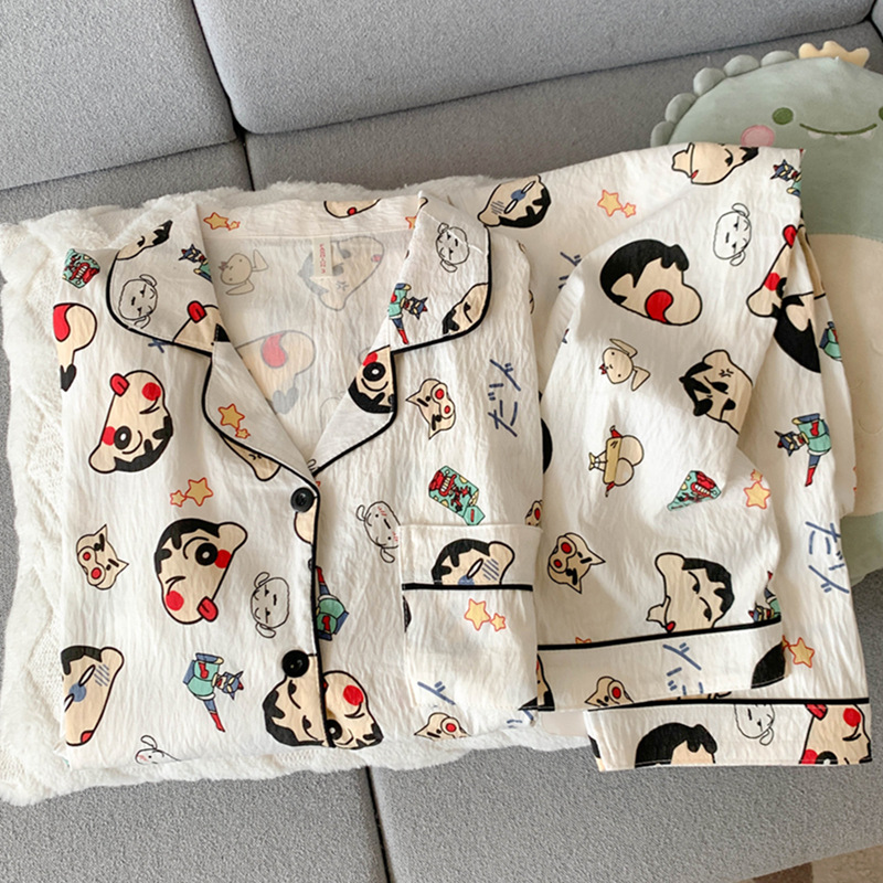 Cartoonins lápiz pequeño nuevo pijama hombre primavera y otoño nubes de algodón hilo de manga larga ropa de hogar para estudiantes adolescentes