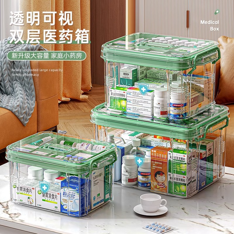 透明大号医疗急救药盒多层药箱家庭装家用医药箱大容量药物收纳盒