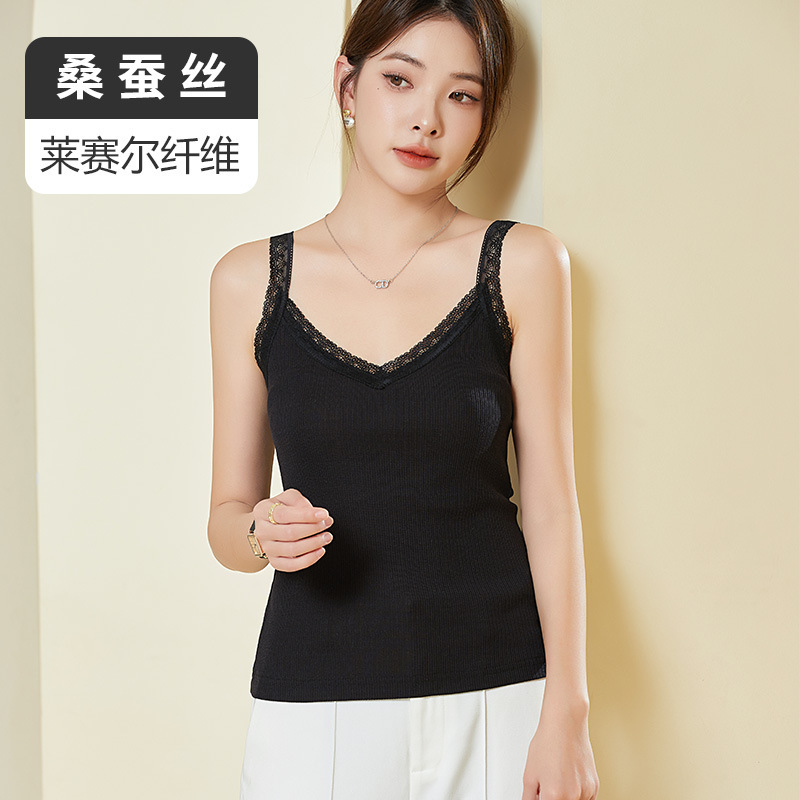 Tangge Spring and Summer Silk Thread Base Sling Loose Breathable Mulberry Silk Small Vest Women's Lace Sexy All-match