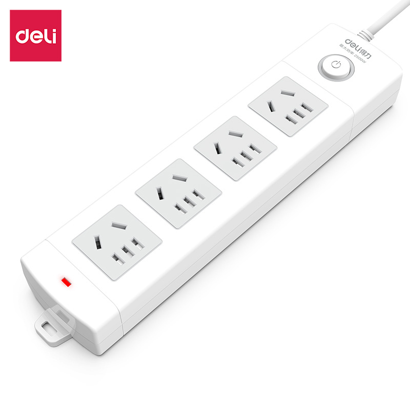 得力3989插座_4组_3米_PVC袋装新国标独立分控开关插座/插排/插