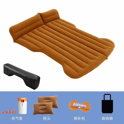 Vehicle Camping Sleeping Pad, Vehicle-mounted inflatable bed - two-purpose-for-trunk-and-rear-seat-brown-tesla-with-wireless-dry-battery-pump-long-pier
