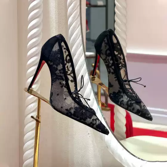 CL26 Spring New Arrival Designer Cutout Pointed Toe High Heels Women's Outdoor Lace-Up Mesh Sexy Stiletto Pumps
