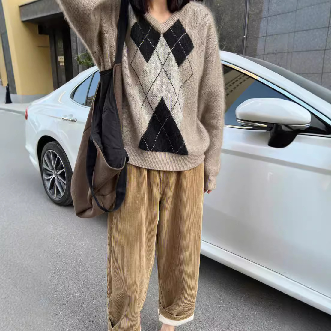 Fleece-Lined Thick Corduroy Pants for Winter, Casual Straight-Leg Granny Wide-Leg Elastic Waist Cropped Pants, Maternity Long Pants