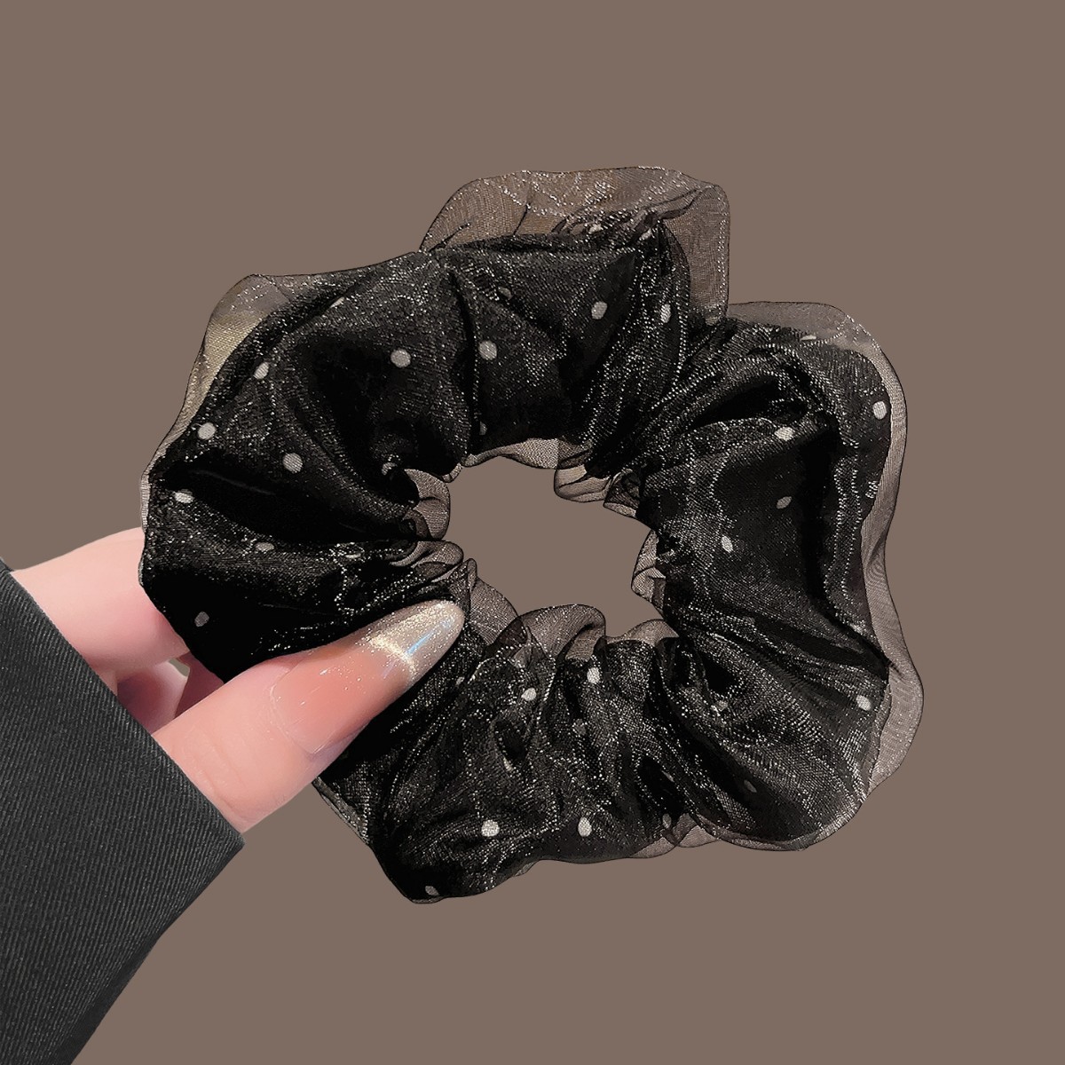 블랙 메쉬 폴카 도트 더블 레이어