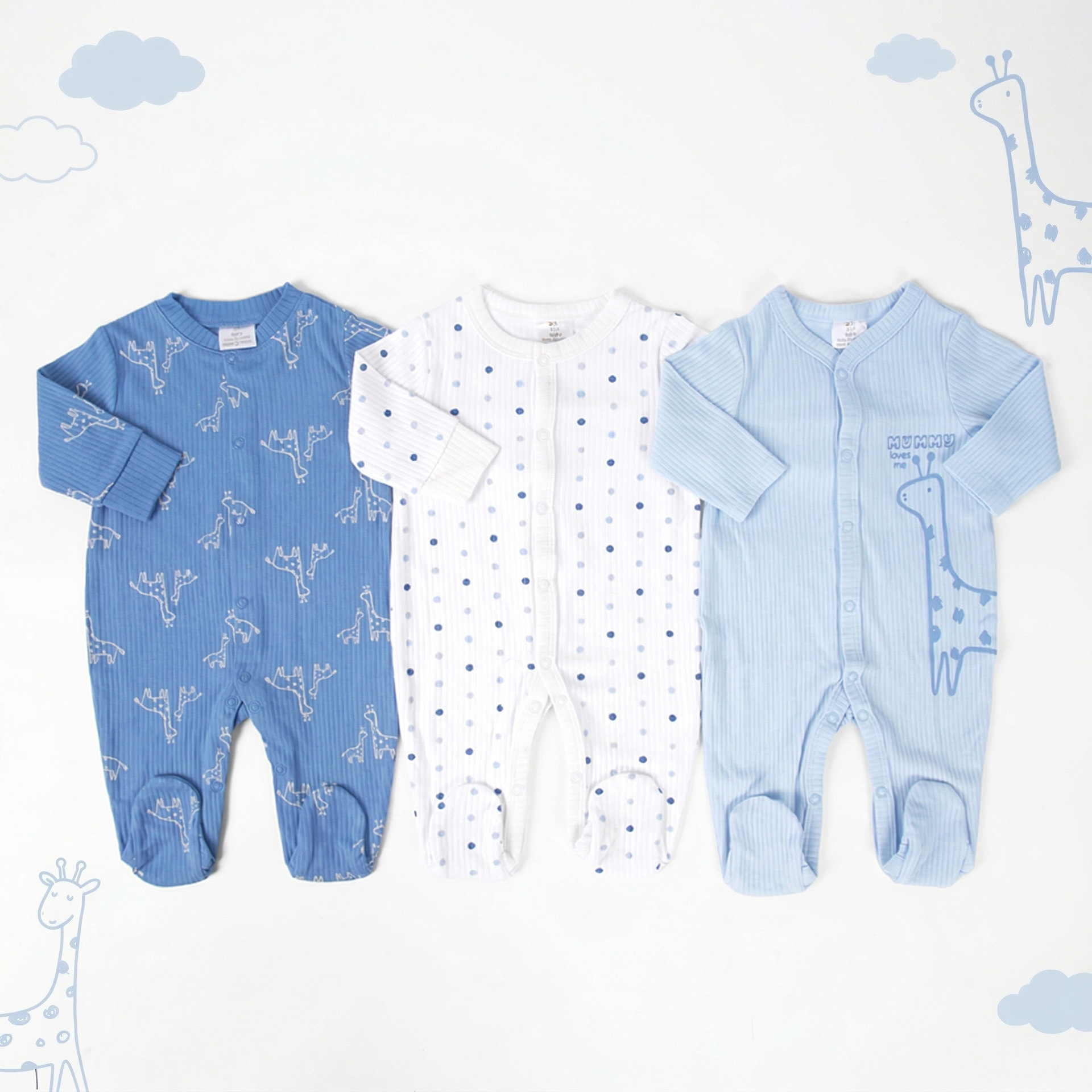 Four Seasons Baby Pure Cotton Romper European and American Style Newborn Boys and Girls Clothes Three-Piece Set Footed Baby Jumpsuit
