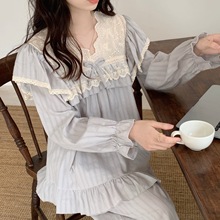 韩国chic女士秋季新品韩版甜美蕾丝公主风提花外穿家居服套装睡裙