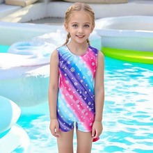 儿童连体衣夏季雪花条纹无袖泳衣欧美时尚沙滩游泳运动女童连身衣
