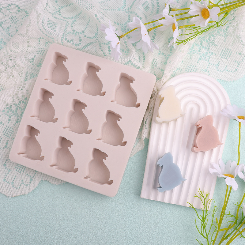 Flip 9 incluso dibujos animados conejo molde de silicona pastel de luna animal molde de yeso molde de yeso de banano
