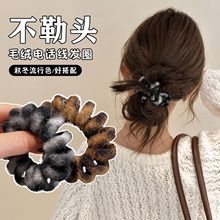 韩版时尚豹纹电话线发圈高弹力丸子头发绳秋冬电话圈扎头发发圈