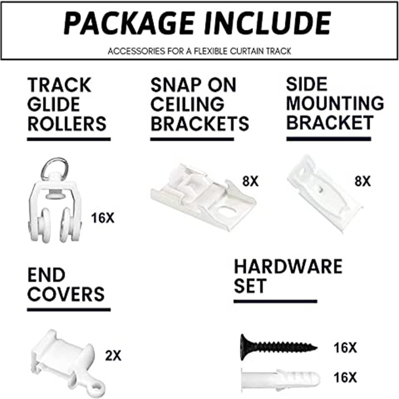 Window curtain bend track sharp hook accessories set PVC plastic silent bending U-shaped plastic curved rail accessories