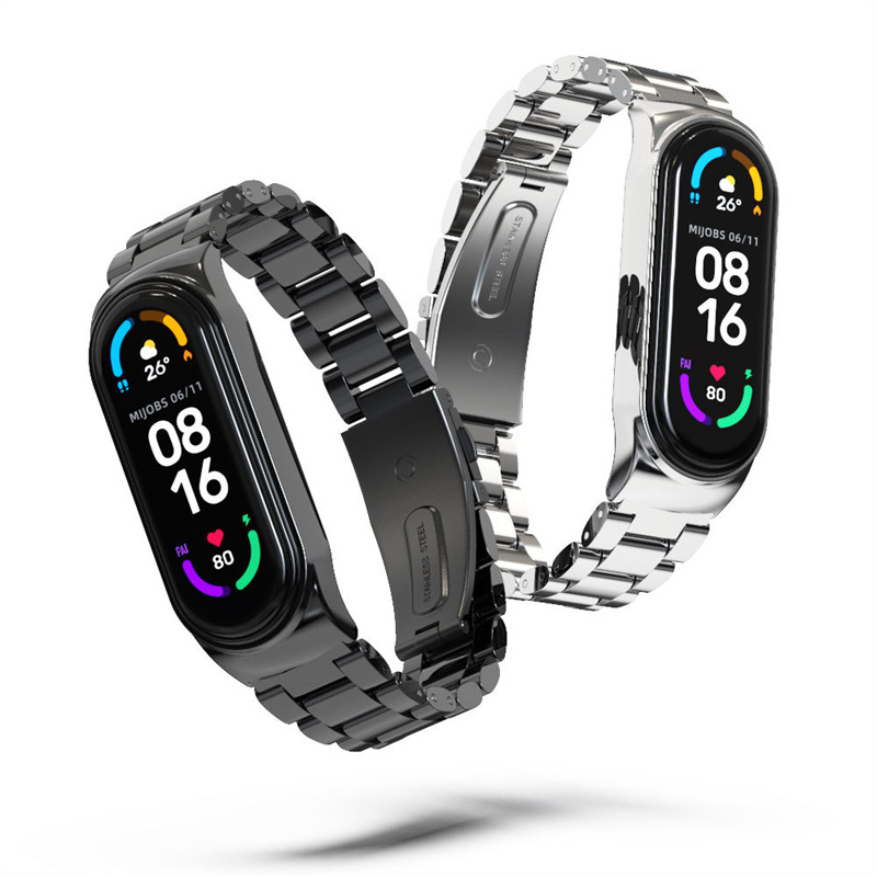 Suitable for Xiaomi Mi Band 8 10 Watch Strap 7Th Generation Metal Milan Magnetic 5/6 Three-Bead Steel 349 Replacement Wristband Sheath