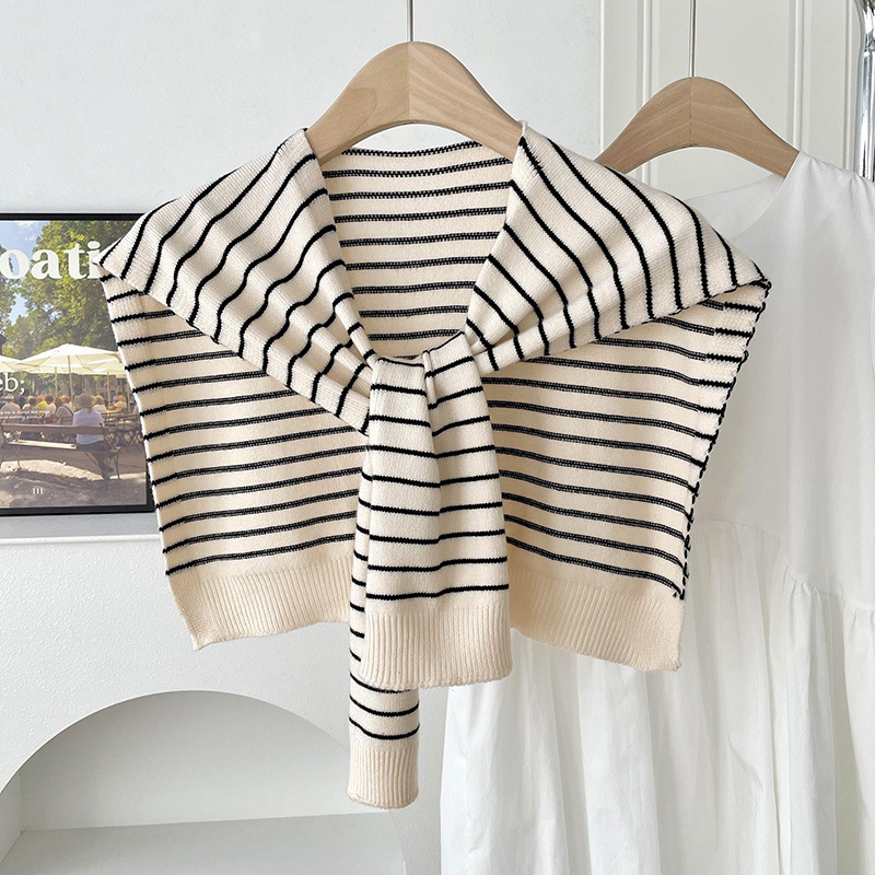 Nuevo chal de punto a rayas de verano de las mujeres con aire acondicionado protección del cuello chaleco decorativo anudado bufanda cuello falso hombro