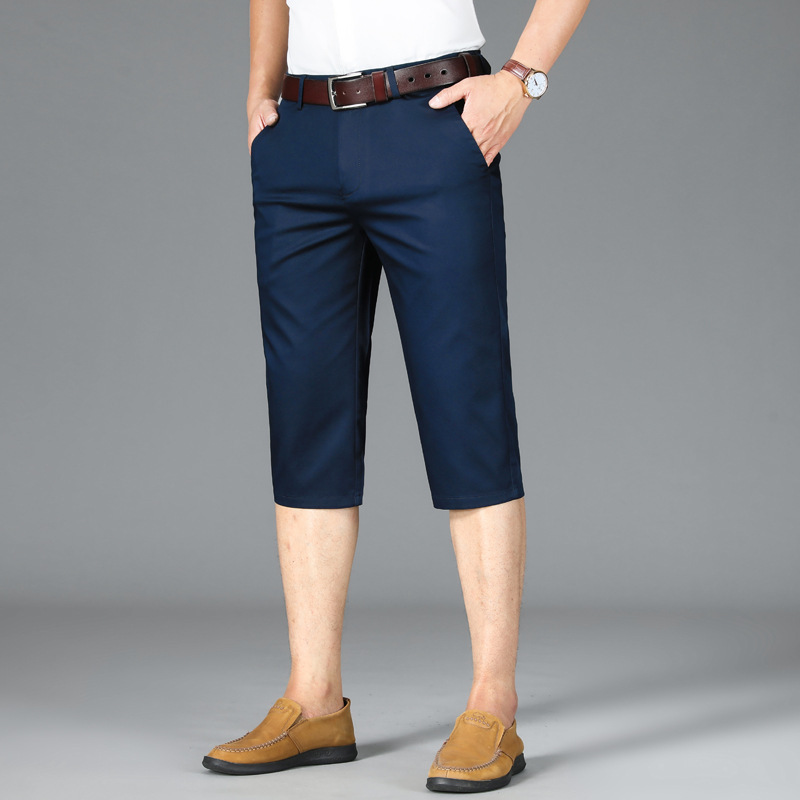 Summer Thin Casual Shorts Men's Straight Loose Business Pants 2025 New Middle-Aged Men's Elastic Cropped Pants